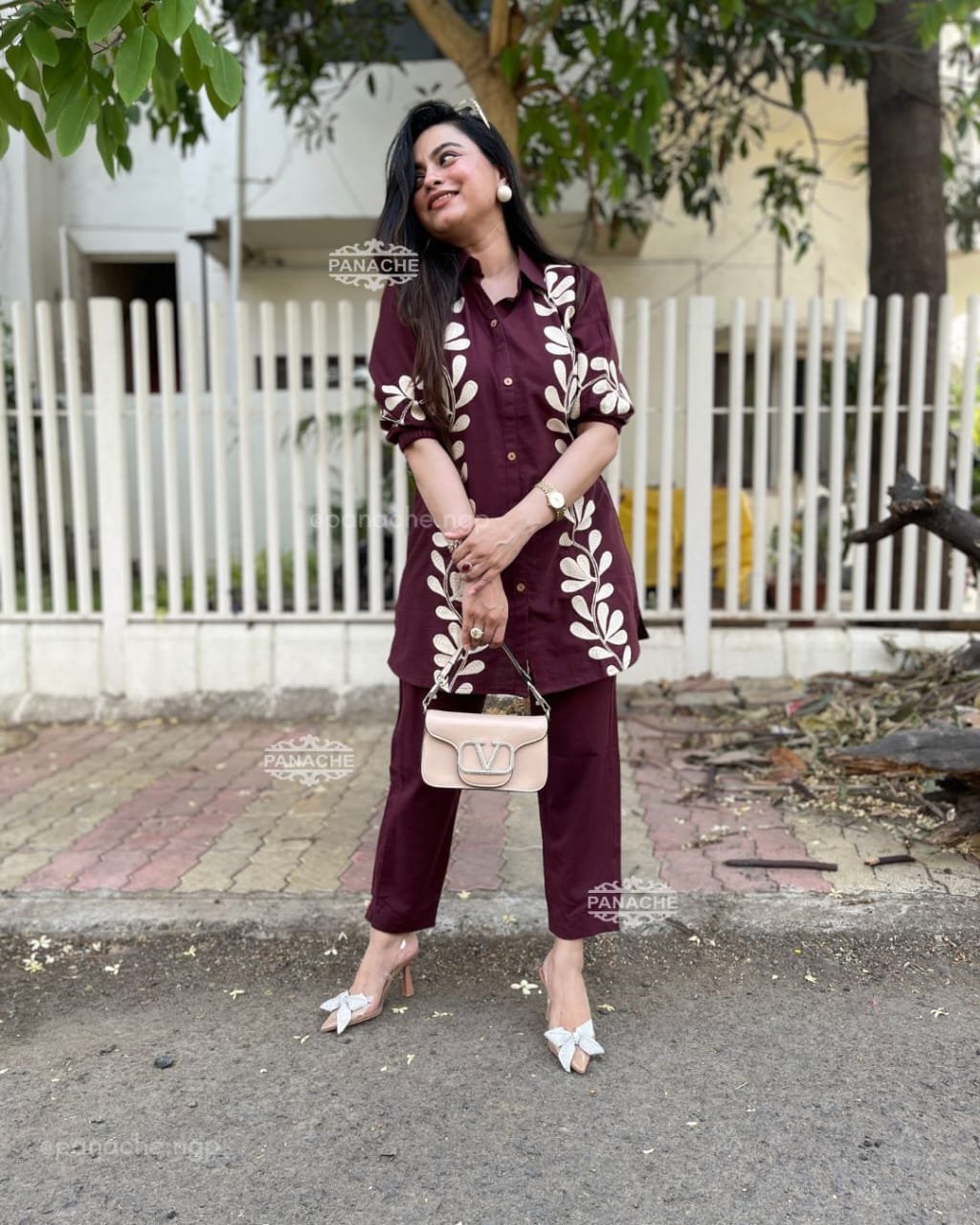 Maroon Embroidered Cotton Co-Ord Kurta Set